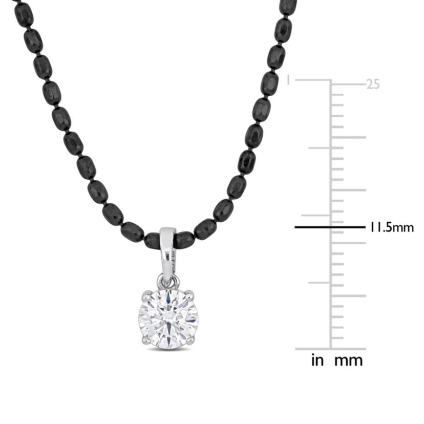 Lab Created Created White Moissanite Pendant with Diamond Cut Chain in Sterling Silver with Black Rhodium Plated