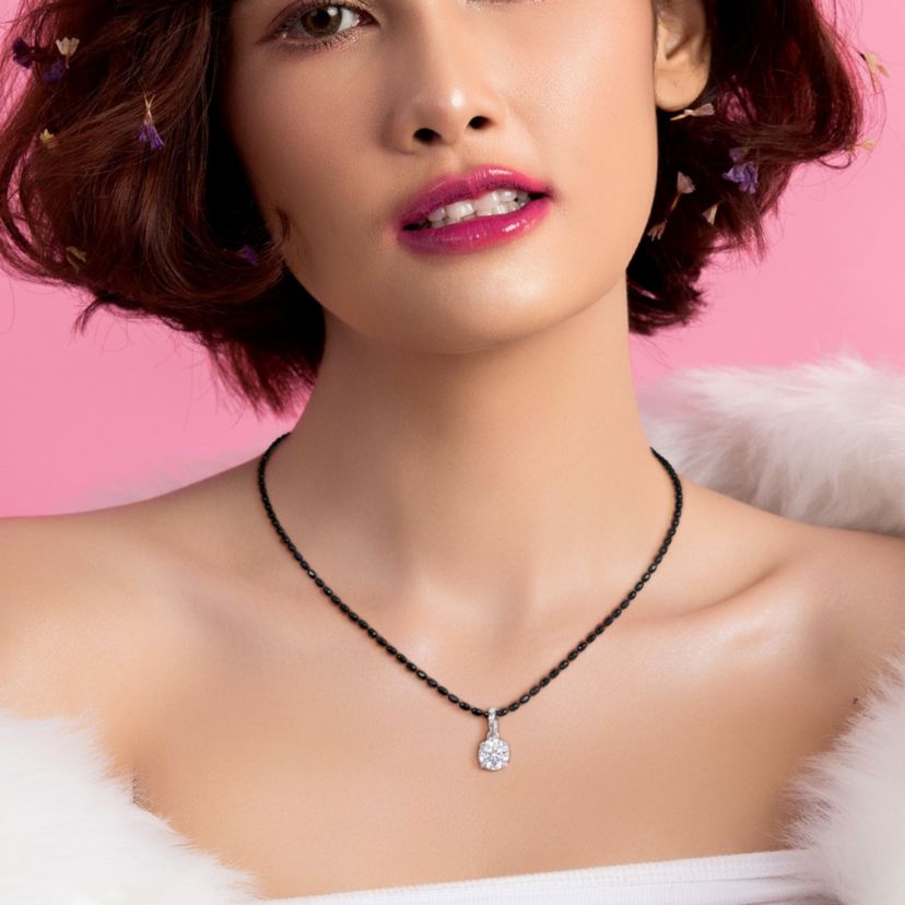 Lab Created Created White Moissanite Pendant with Diamond Cut Chain in Sterling Silver with Black Rhodium Plated