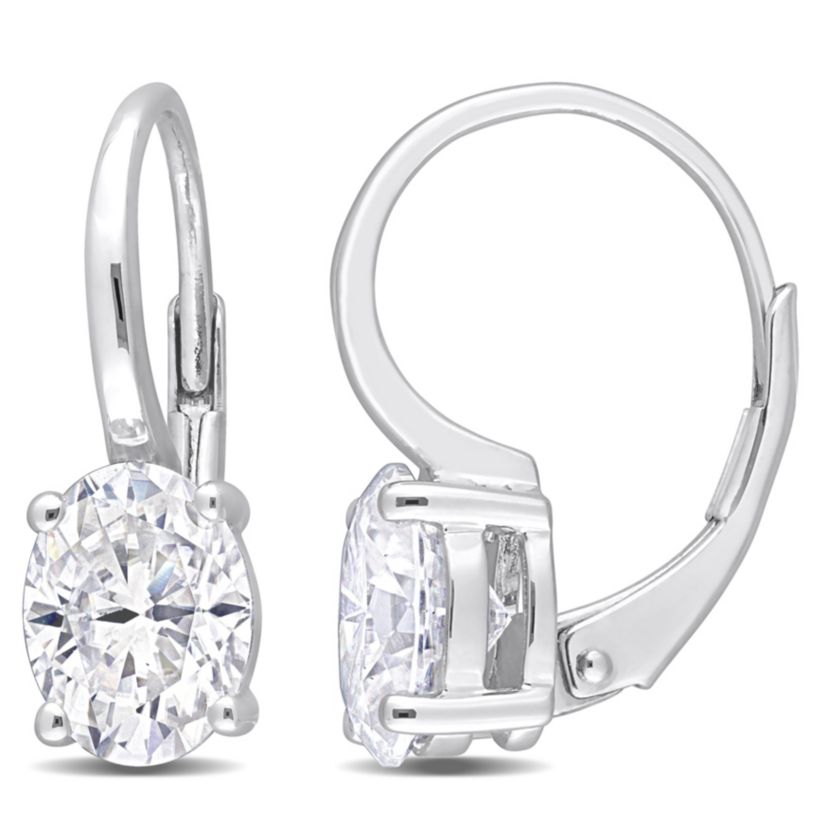 Lab Created Created White Moissanite LeverBack Earrings in Sterling Silver