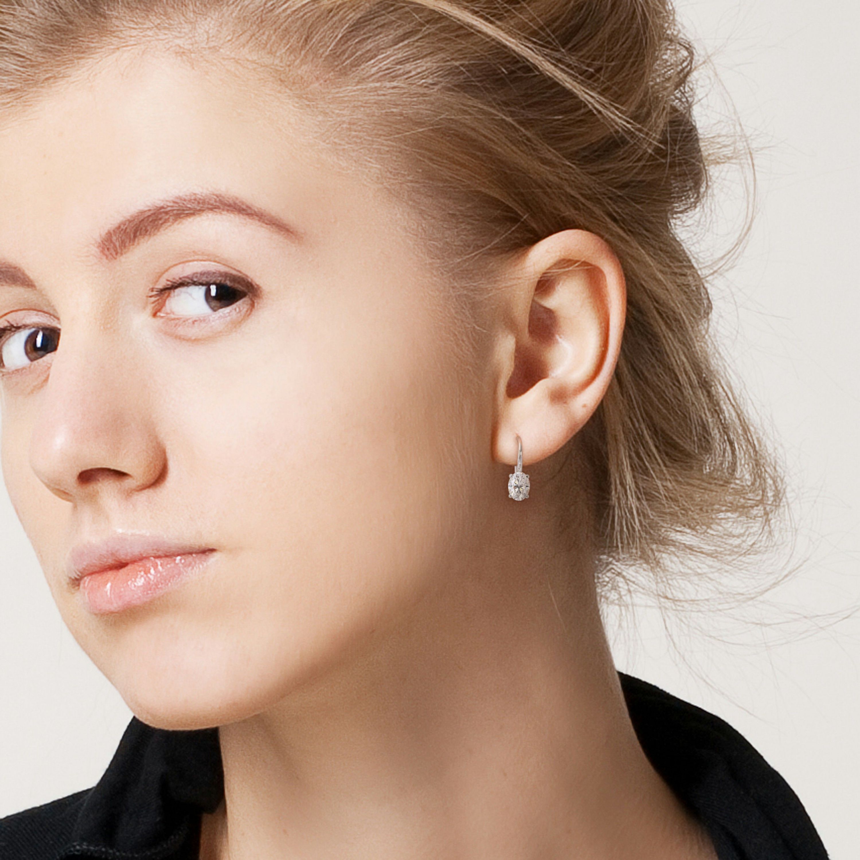 Lab Created Created White Moissanite LeverBack Earrings in Sterling Silver