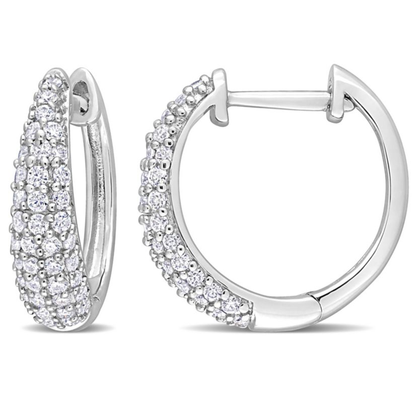 Lab Created Created White Moissanite Hoop Earrings in Sterling Silver