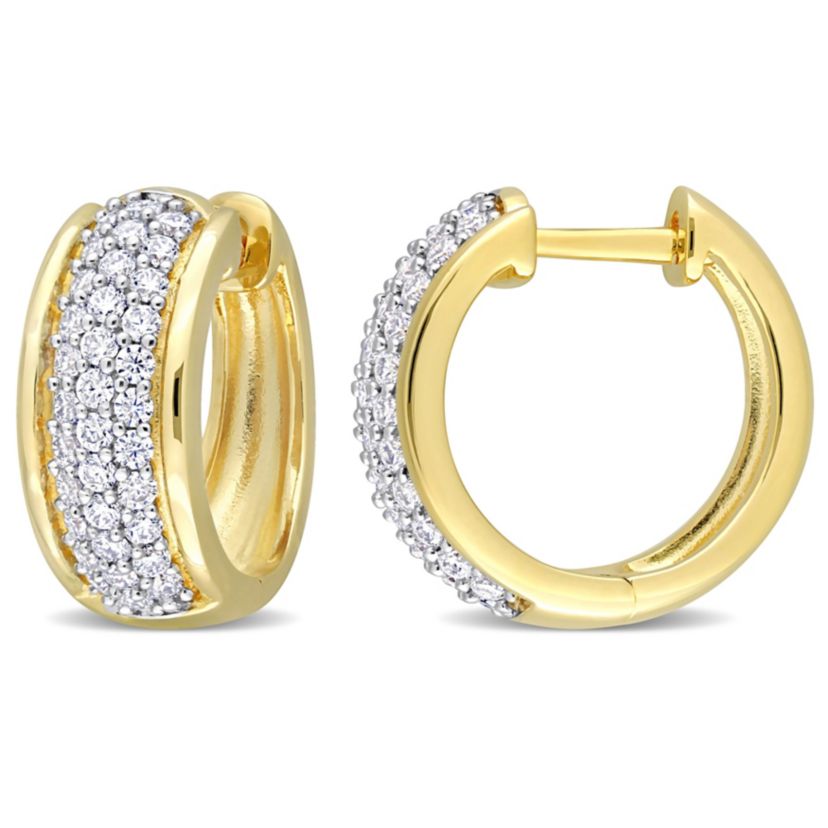Lab Created Created White Moissanite Hoop Earrings in Yellow Plated Sterling Silver