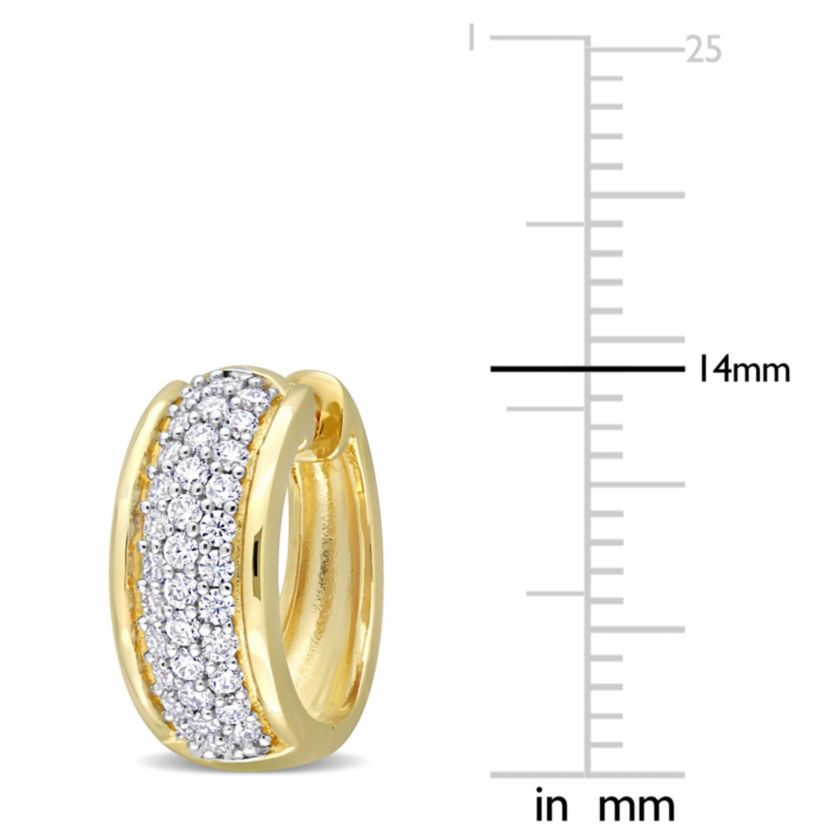 Lab Created Created White Moissanite Hoop Earrings in Yellow Plated Sterling Silver