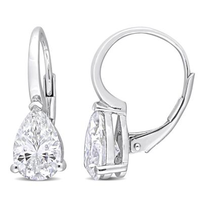 Belk & Co Lab Created White Moissanite Teardrop Earrings in Sterling Silver