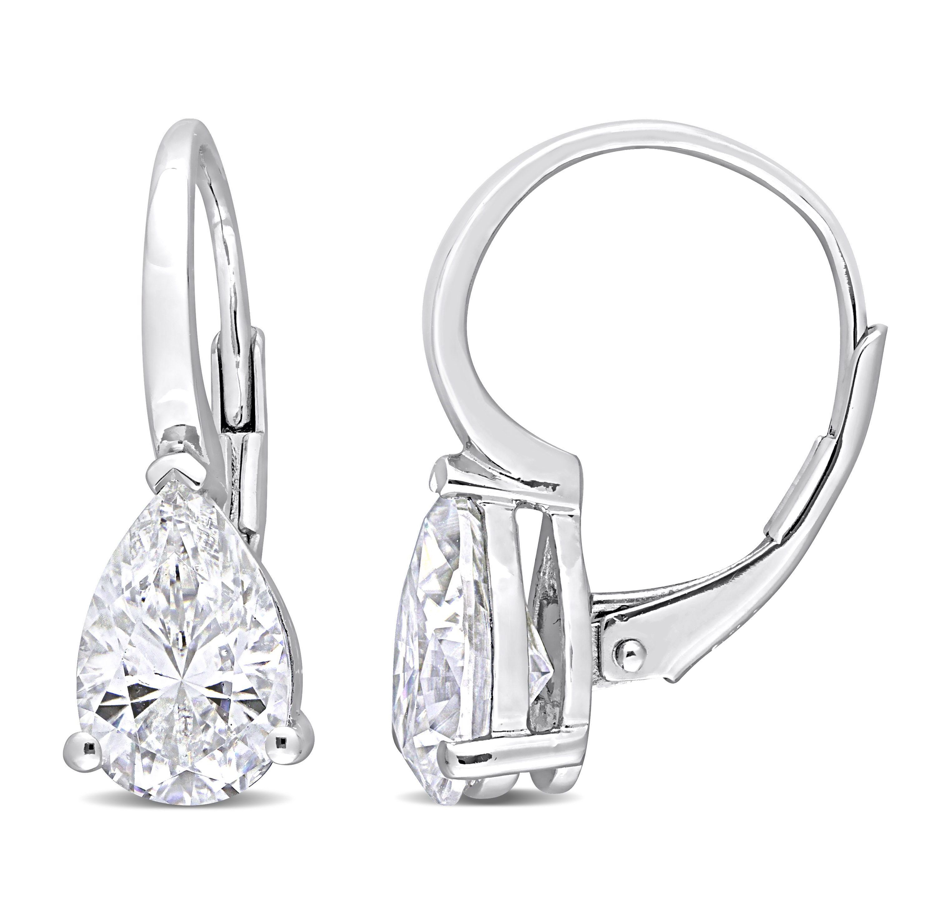 Lab Created Created White Moissanite Teardrop Earrings in Sterling Silver