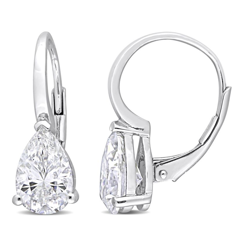 Lab Created Created White Moissanite Teardrop Earrings in Sterling Silver