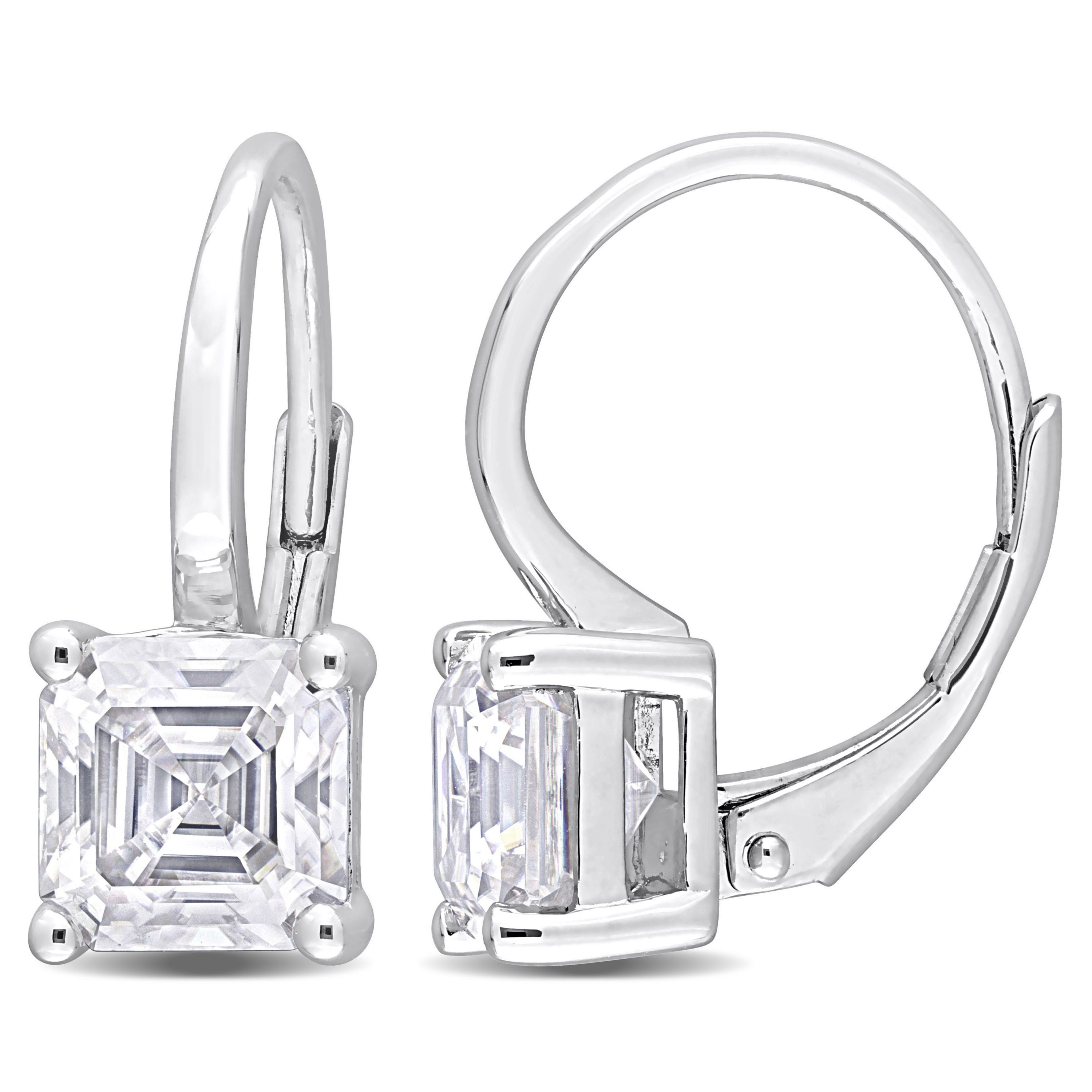Lab Created Created White Moissanite LeverBack Earrings in Sterling Silver