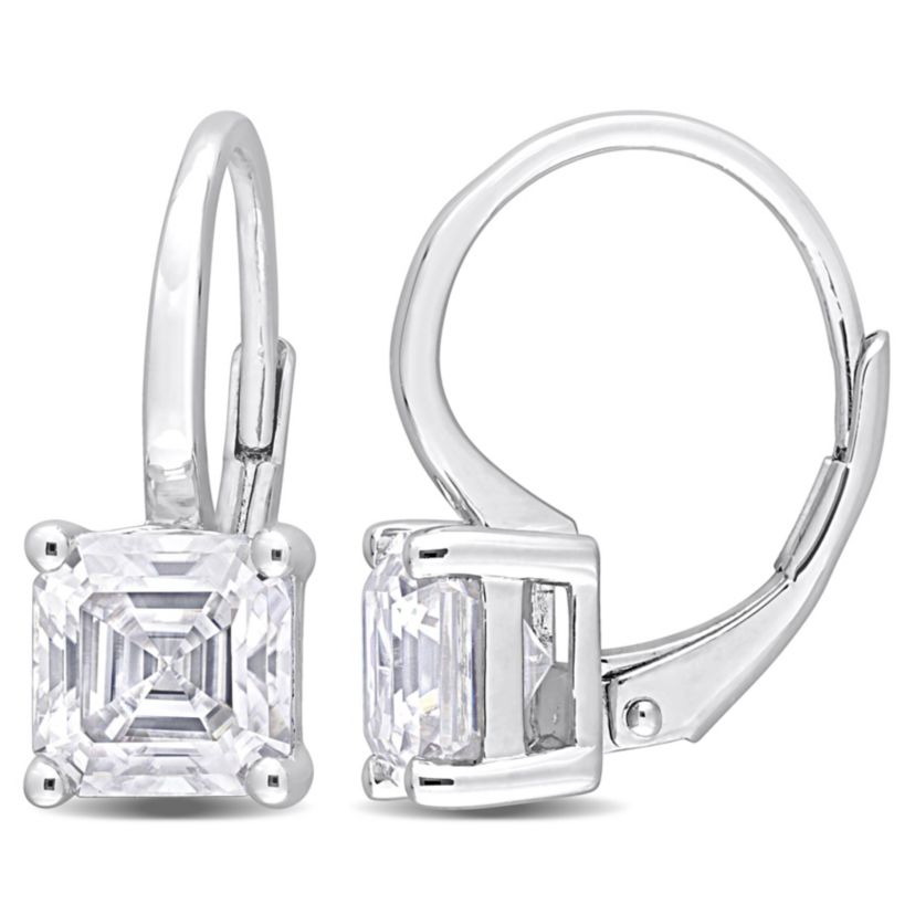 Lab Created Created White Moissanite LeverBack Earrings in Sterling Silver