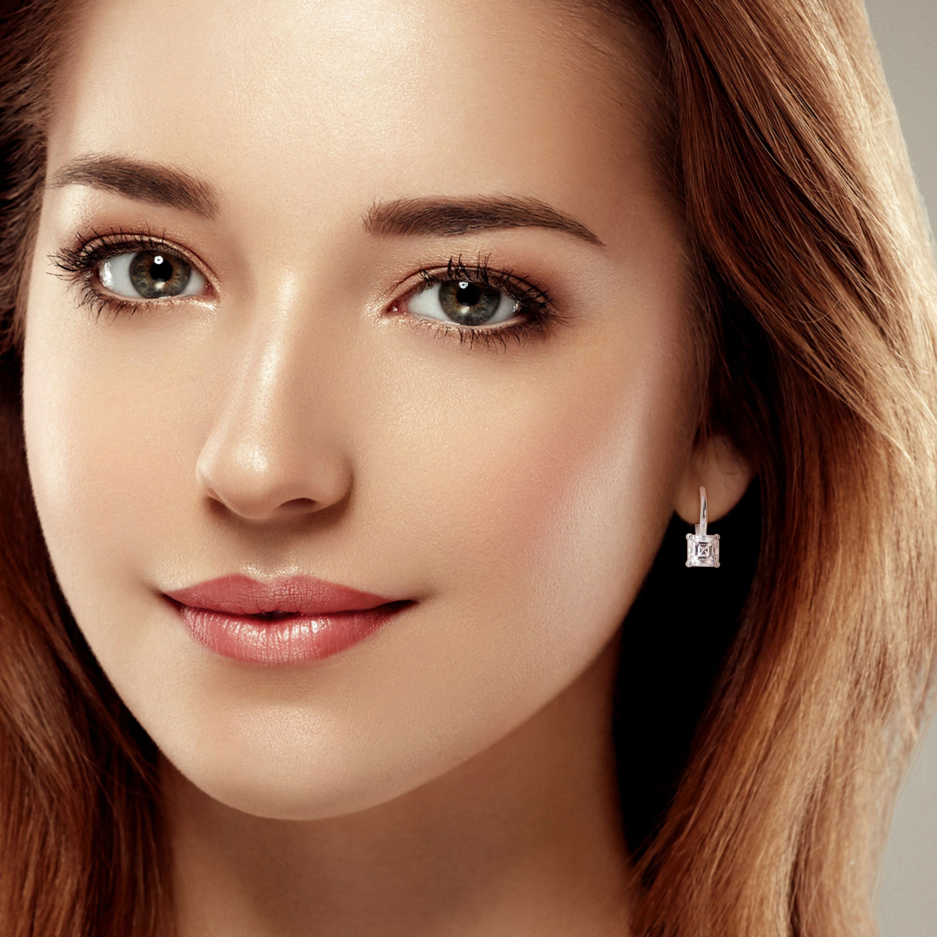Lab Created Created White Moissanite LeverBack Earrings in Sterling Silver