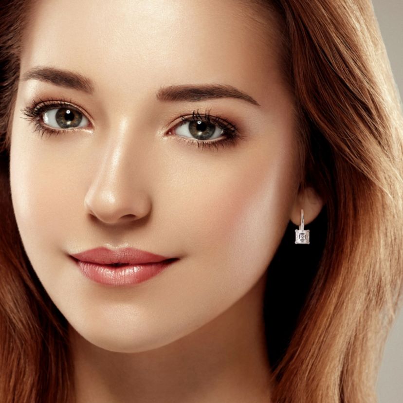 Lab Created Created White Moissanite LeverBack Earrings in Sterling Silver