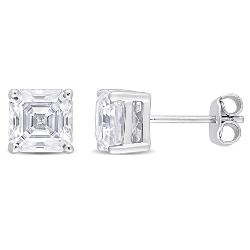 Lab Created Created White Moissanite Stud Post Earrings in Sterling Silver