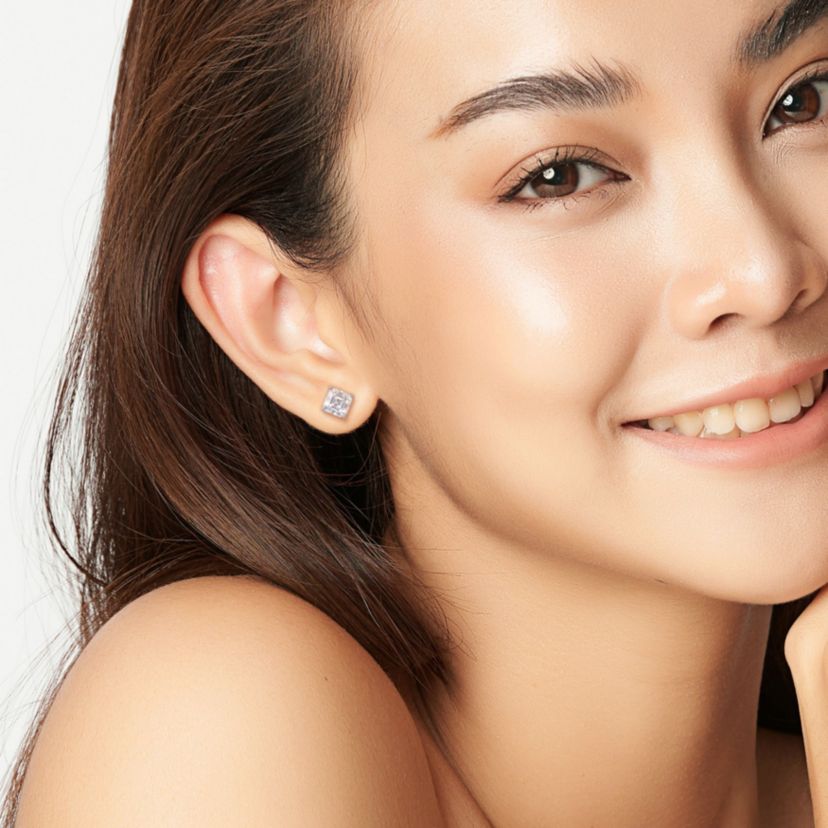 Lab Created Created White Moissanite Stud Post Earrings in Sterling Silver