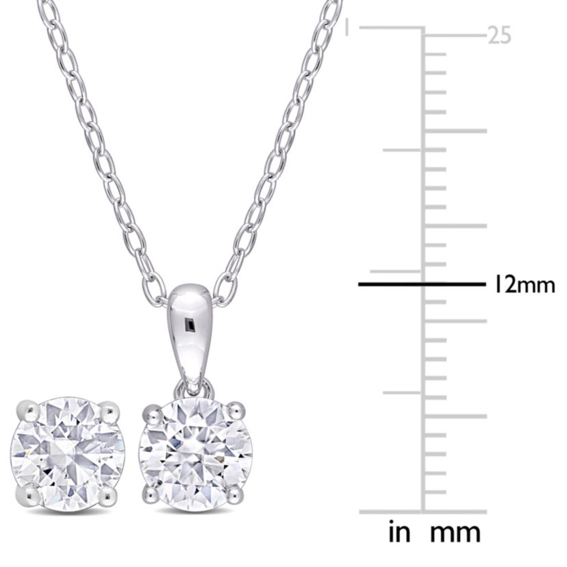 Lab Created 2 Piece Set of Created White Moissanite Stud Earrings & Pendant with Chain in Sterling Silver