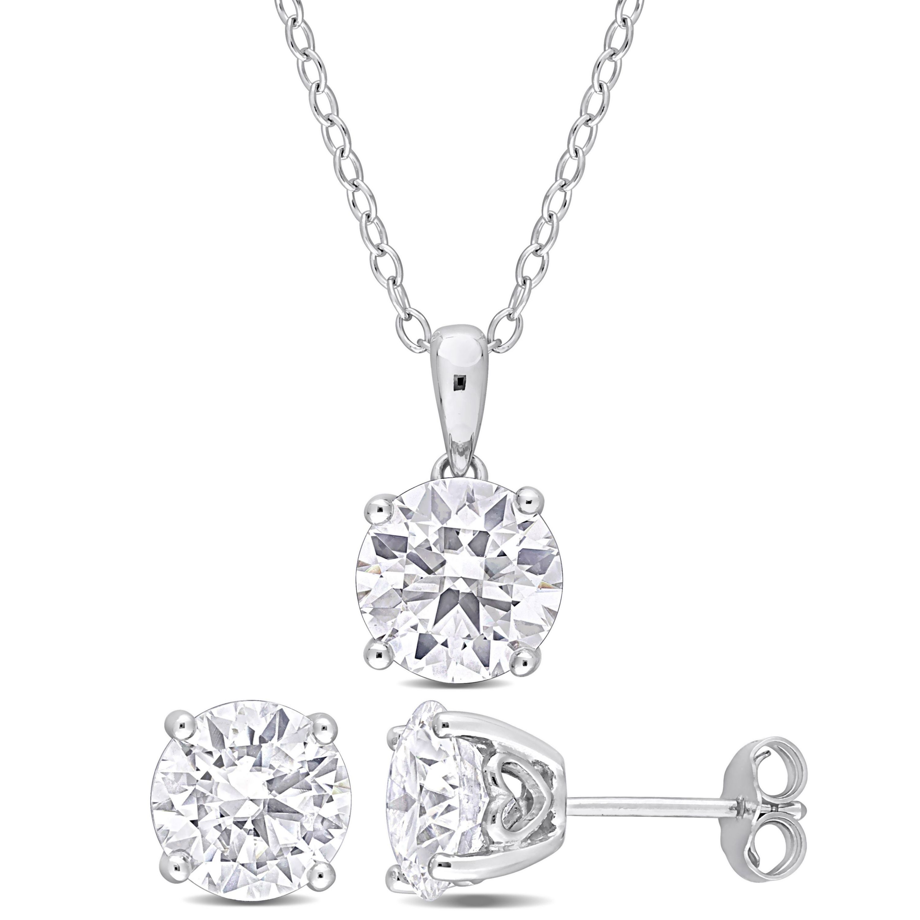 Lab Created 2 Piece Set of Created White Moissanite Stud Earrings & Pendant with Chain in Sterling Silver