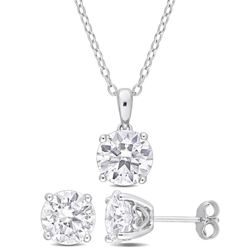 Lab Created 2 Piece Set of Created White Moissanite Stud Earrings & Pendant with Chain in Sterling Silver