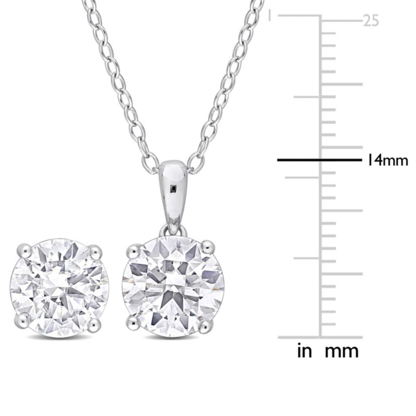 Lab Created 2 Piece Set of Created White Moissanite Stud Earrings & Pendant with Chain in Sterling Silver