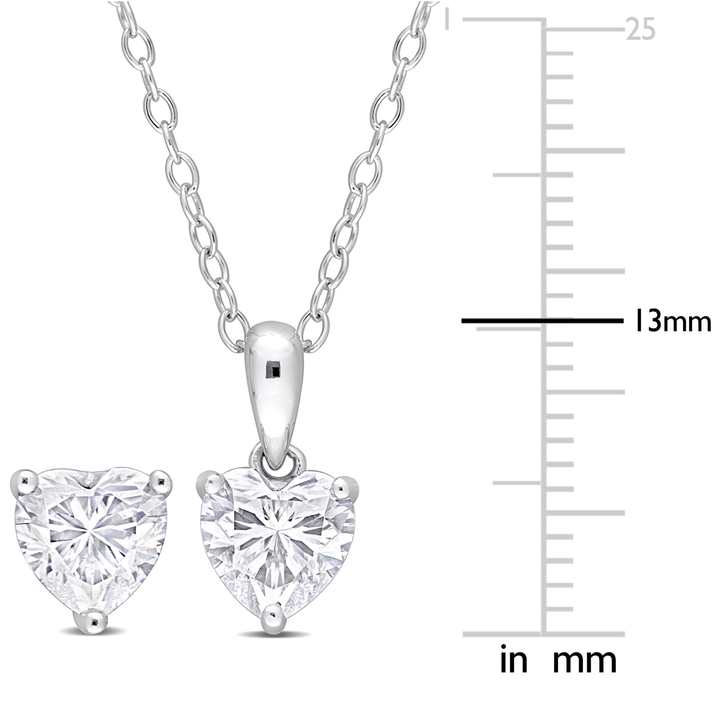 Lab Created 2 Piece Set of Created White Moissanite Heart Stud Earrings & Pendant with Chain in Sterling Silver
