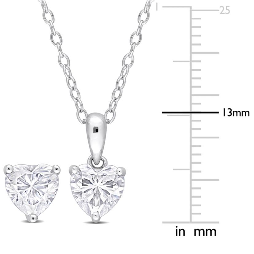 Lab Created 2 Piece Set of Created White Moissanite Heart Stud Earrings & Pendant with Chain in Sterling Silver