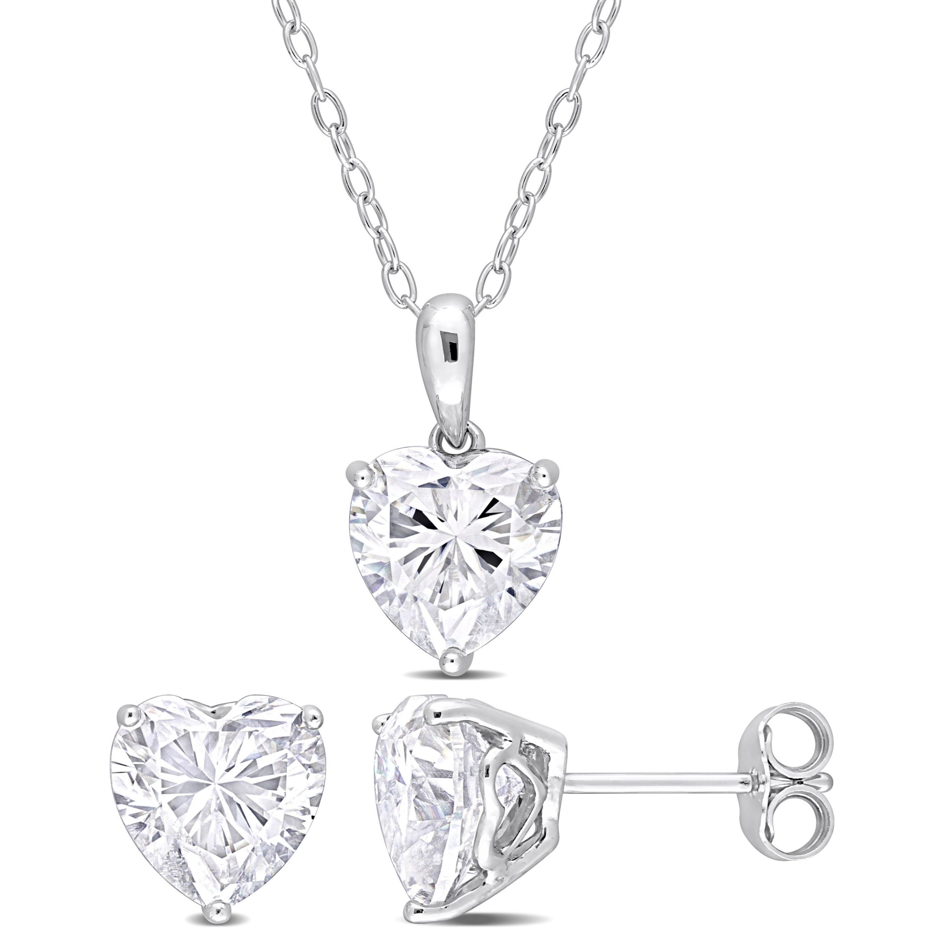 Lab Created 2 Piece Set of Created White Moissanite Solitaire Stud Earrings & Pendant with Chain in Sterling Silver