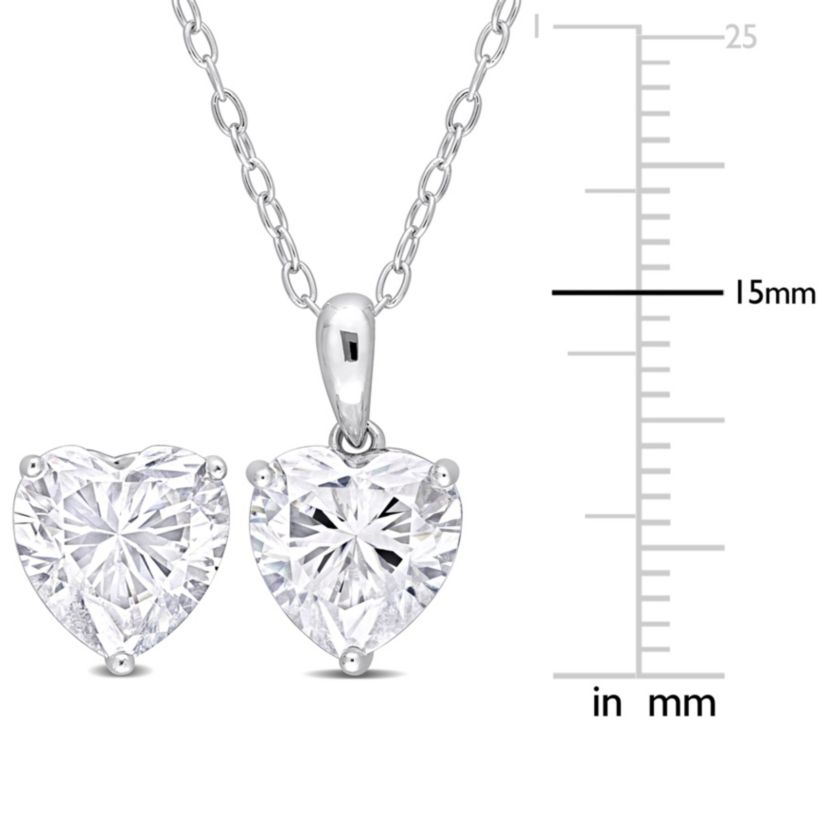 Lab Created 2 Piece Set of Created White Moissanite Solitaire Stud Earrings & Pendant with Chain in Sterling Silver