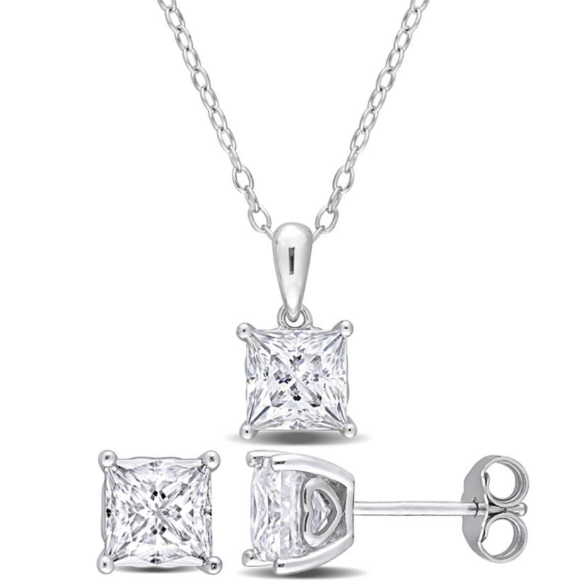 Lab Created 2 Piece Set of Created White Moissanite Stud Earrings & Pendant with Chain in Sterling Silver