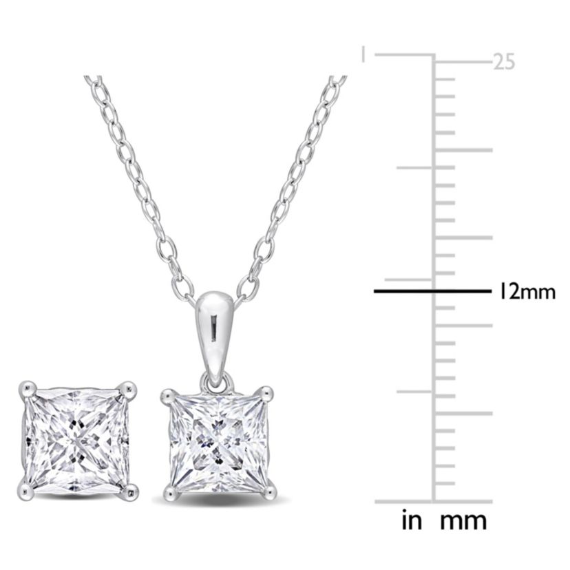 Lab Created 2 Piece Set of Created White Moissanite Stud Earrings & Pendant with Chain in Sterling Silver