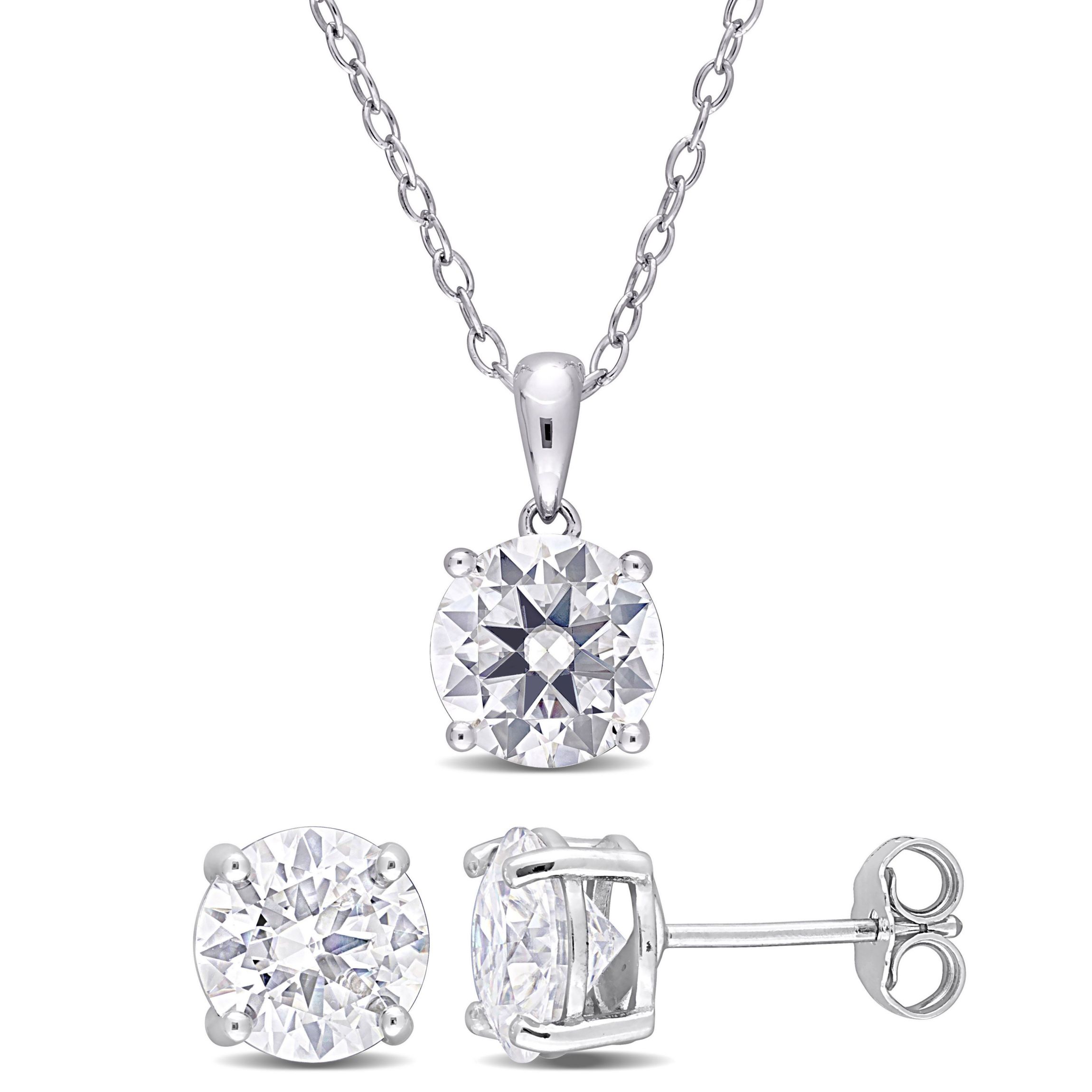 Lab Created 2 Piece Set of Created White Moissanite Stud Earrings & Pendant with Chain in Sterling Silver