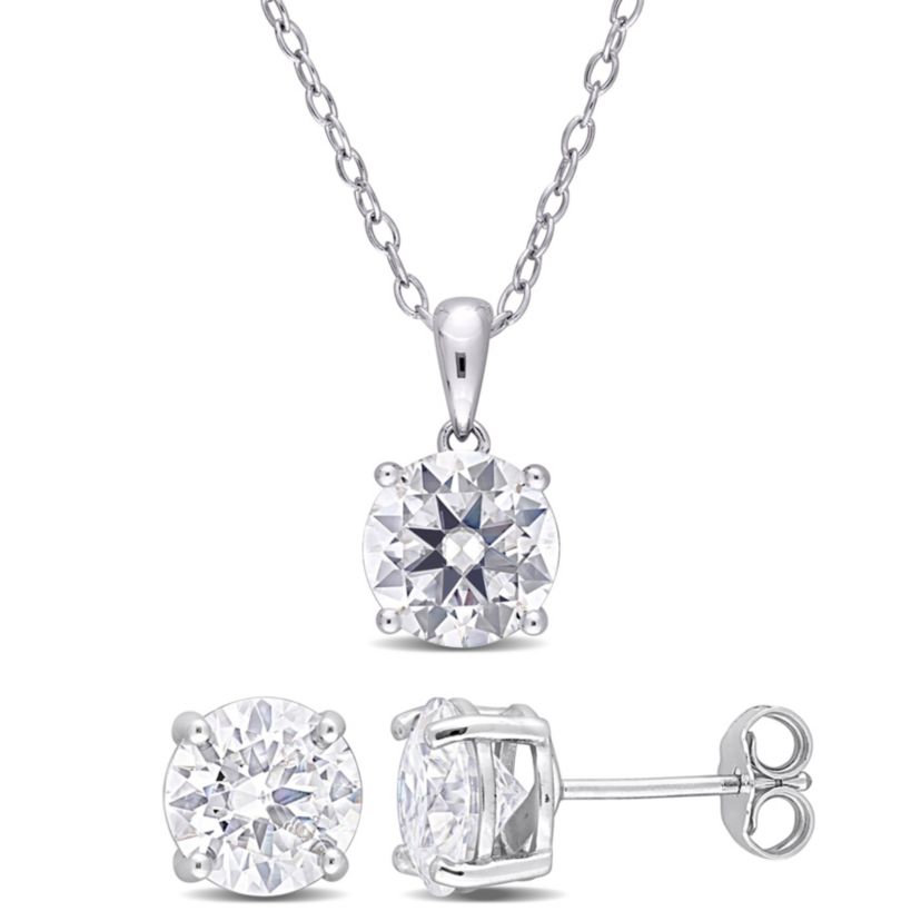 Lab Created 2 Piece Set of Created White Moissanite Stud Earrings & Pendant with Chain in Sterling Silver