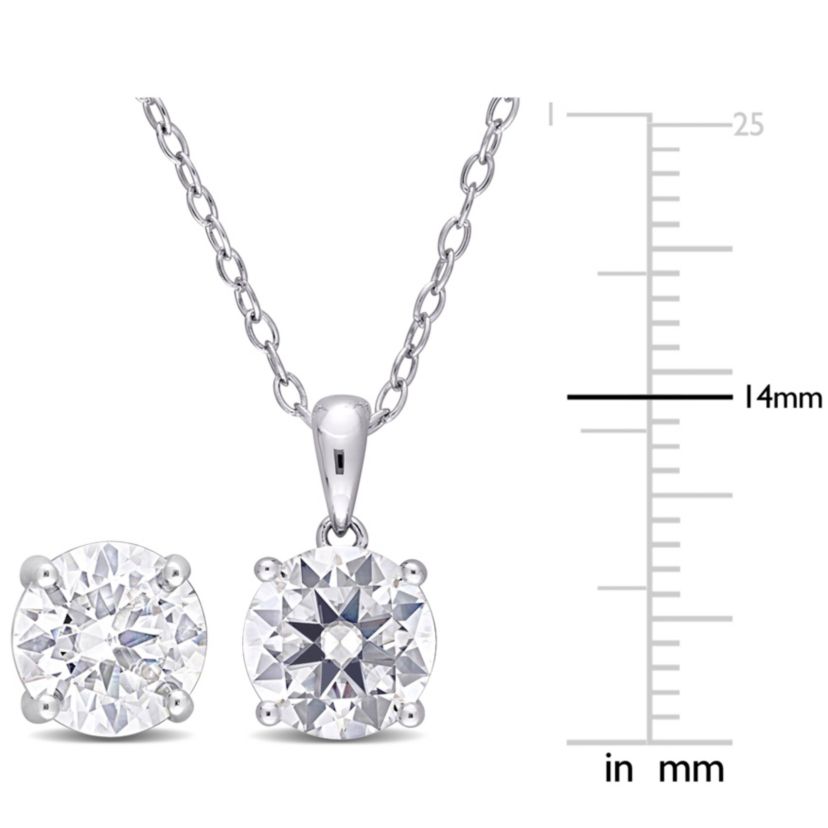 Lab Created 2 Piece Set of Created White Moissanite Stud Earrings & Pendant with Chain in Sterling Silver