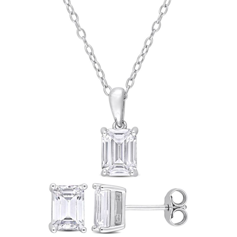 Lab Created 2 Piece Set of Created White Moissanite Stud Earrings & Pendant with Chain in Sterling Silver