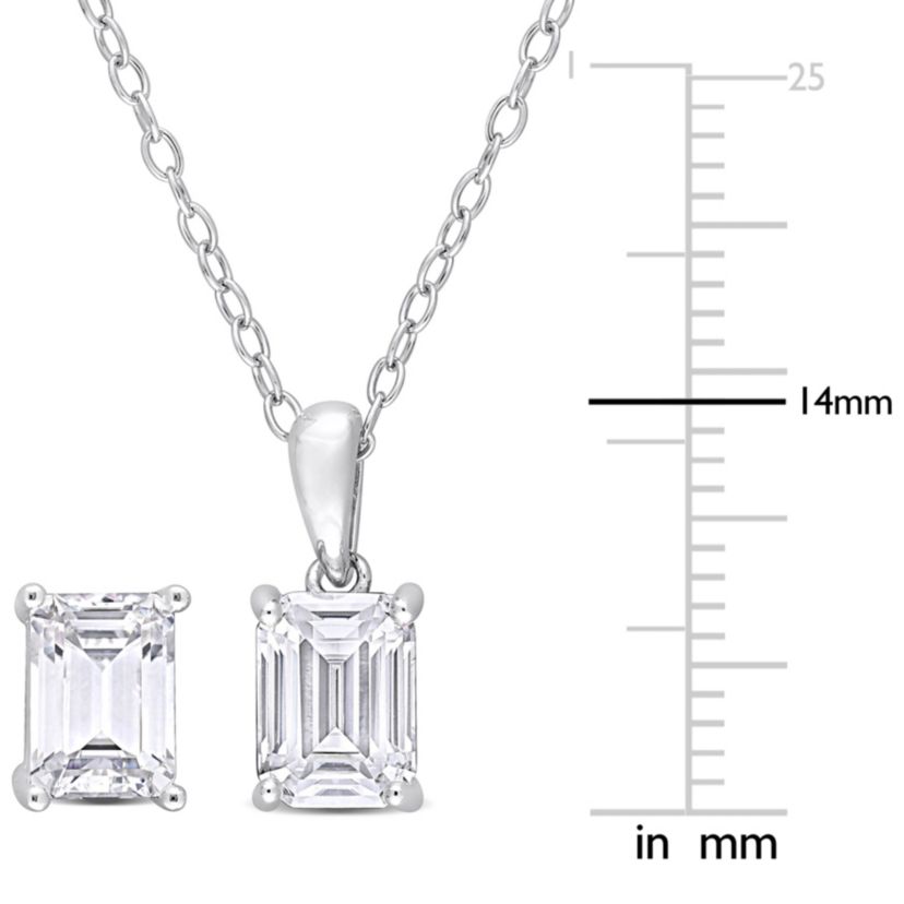 Lab Created 2 Piece Set of Created White Moissanite Stud Earrings & Pendant with Chain in Sterling Silver