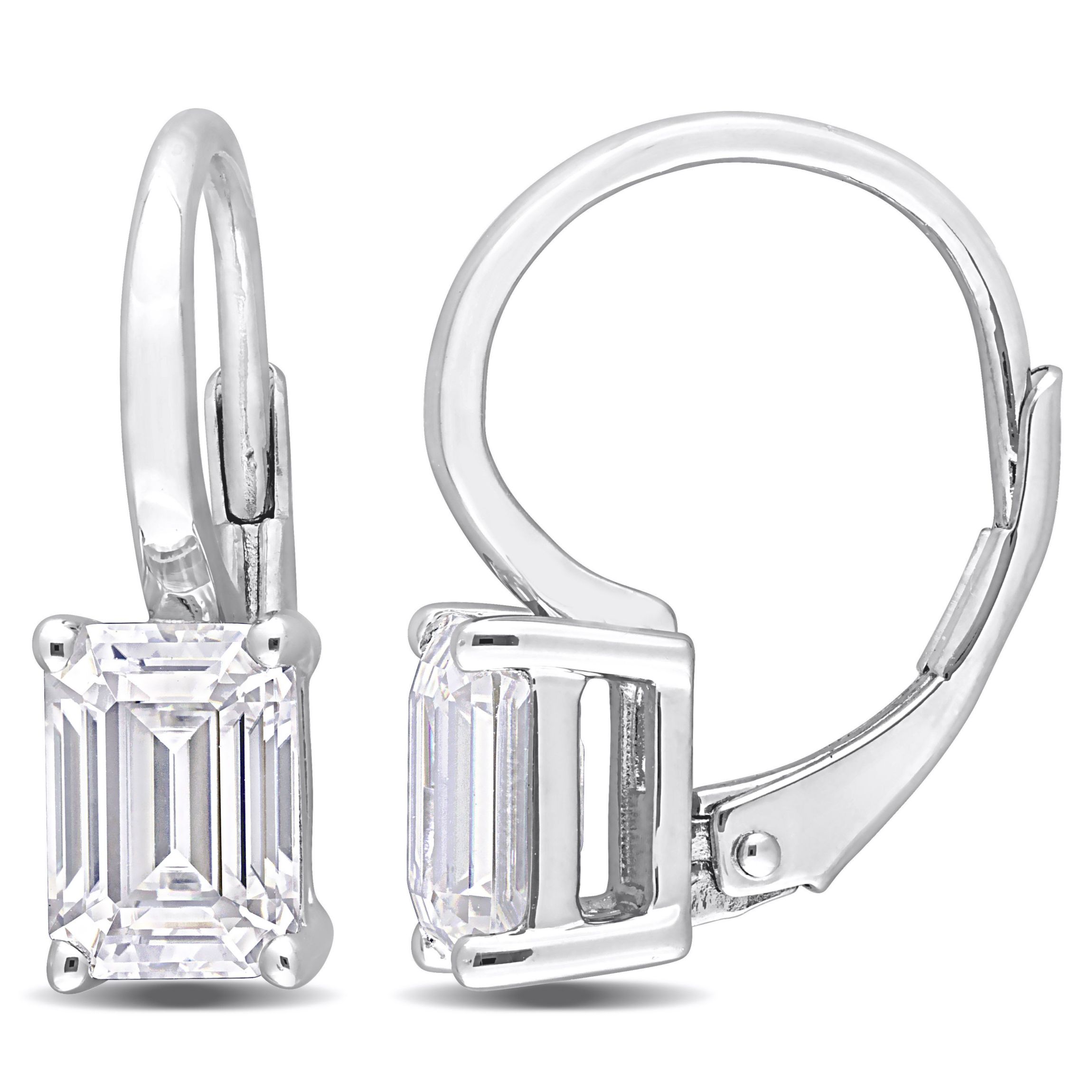 Lab Created Created White Moissanite LeverBack Earrings in Sterling Silver