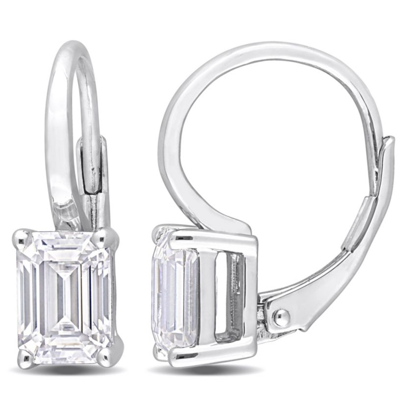 Lab Created Created White Moissanite LeverBack Earrings in Sterling Silver