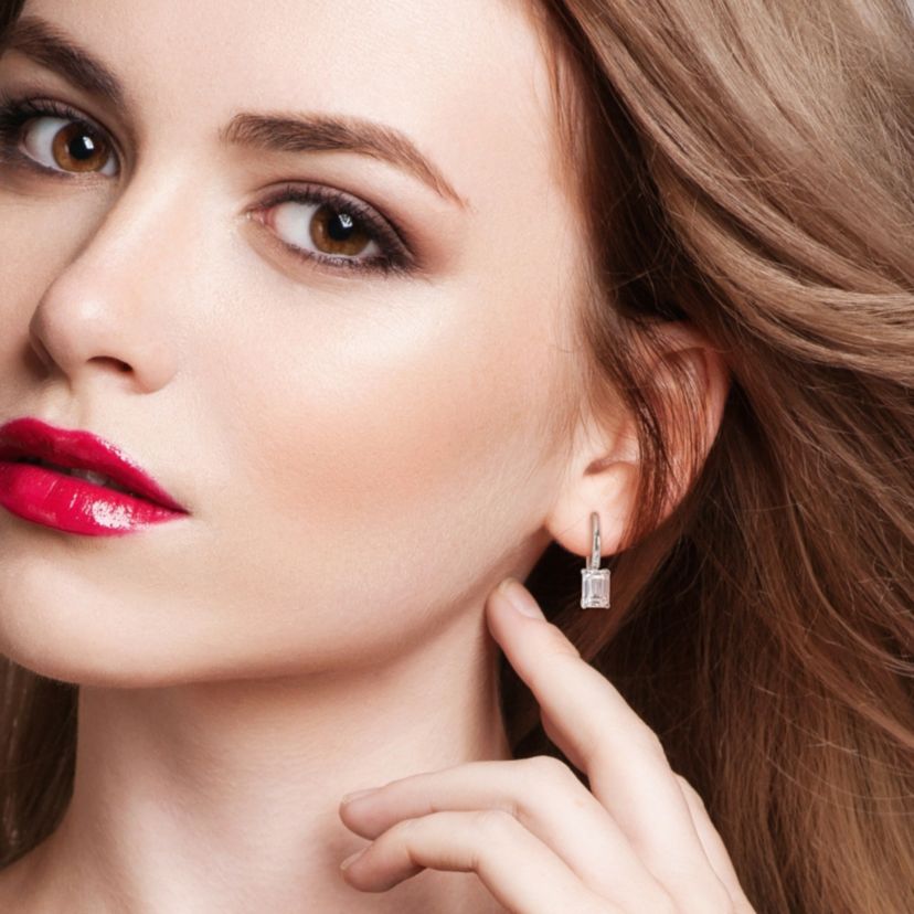 Lab Created Created White Moissanite LeverBack Earrings in Sterling Silver