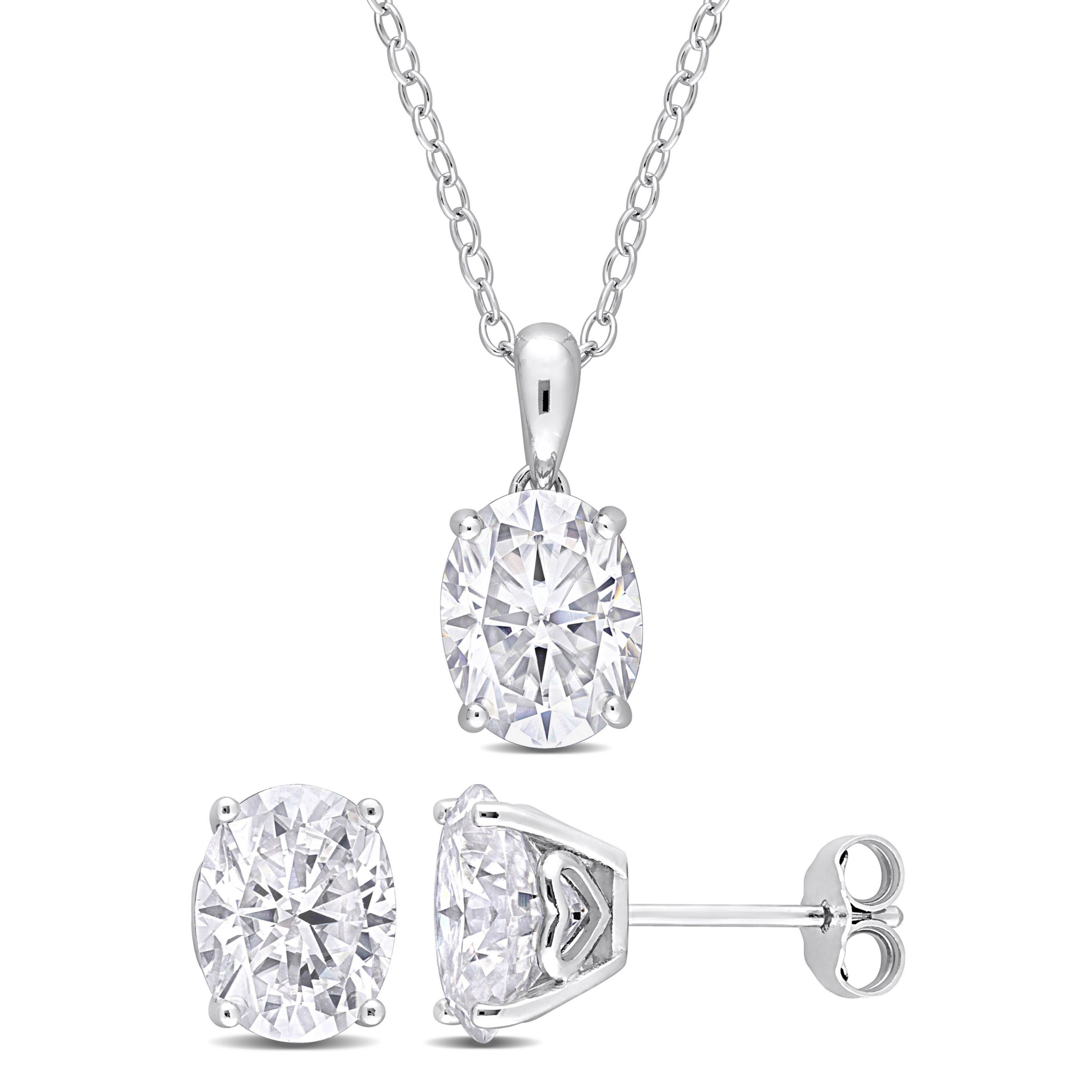 Lab Created 2 Piece Set of Created White Moissanite Stud Earrings & Pendant with Chain in Sterling Silver