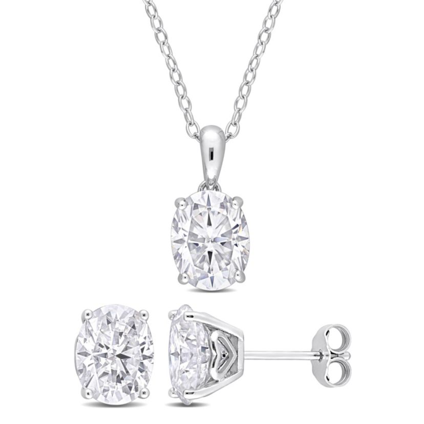 Lab Created 2 Piece Set of Created White Moissanite Stud Earrings & Pendant with Chain in Sterling Silver