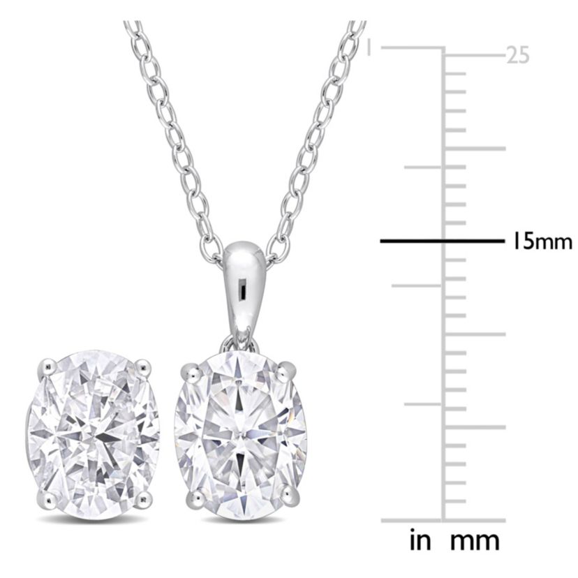 Lab Created 2 Piece Set of Created White Moissanite Stud Earrings & Pendant with Chain in Sterling Silver