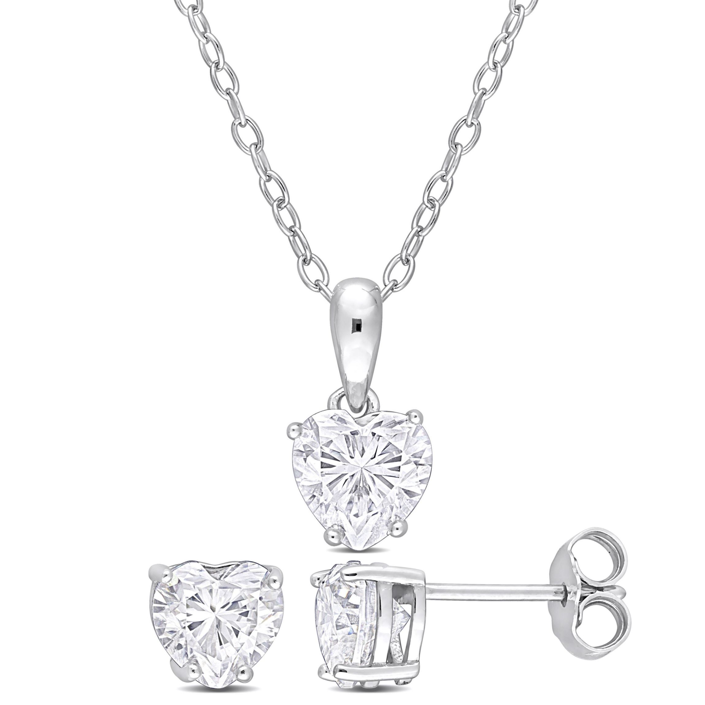 Lab Created 2 Piece Set of Created White Moissanite Heart Earrings & Pendant with Chain in Sterling Silver