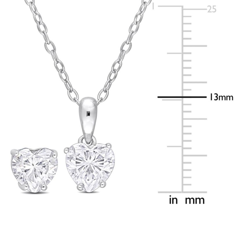 Lab Created 2 Piece Set of Created White Moissanite Heart Earrings & Pendant with Chain in Sterling Silver