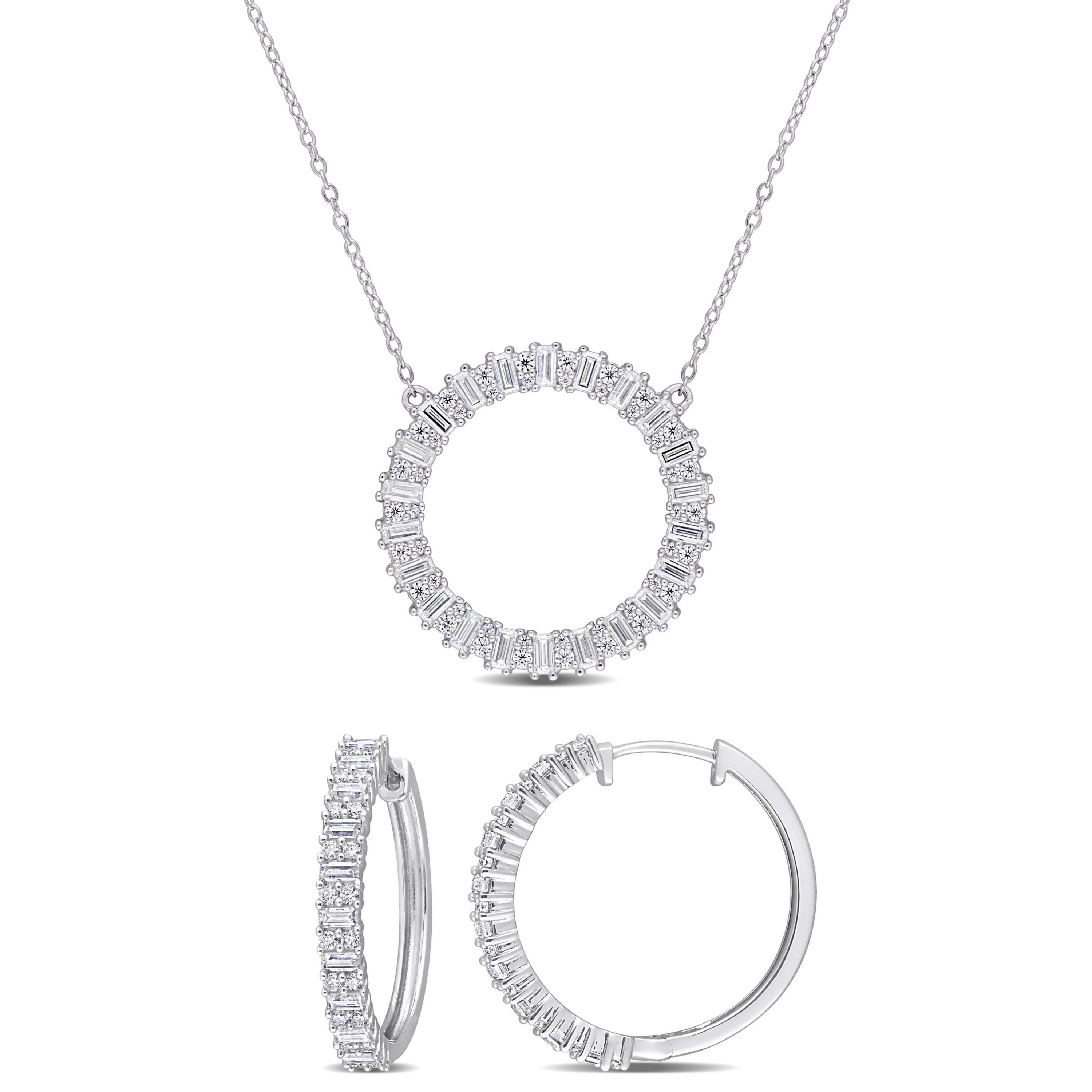 Lab Created 2 Piece Set of Created White Moissanite Hoop Earrings & Necklace in Sterling Silver