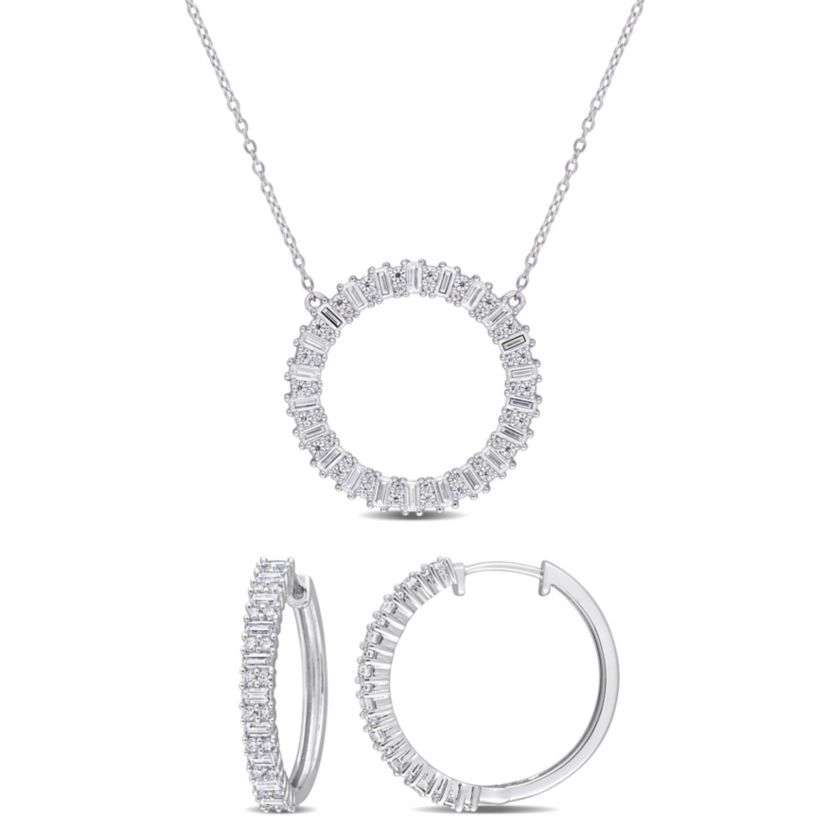 Lab Created 2 Piece Set of Created White Moissanite Hoop Earrings & Necklace in Sterling Silver