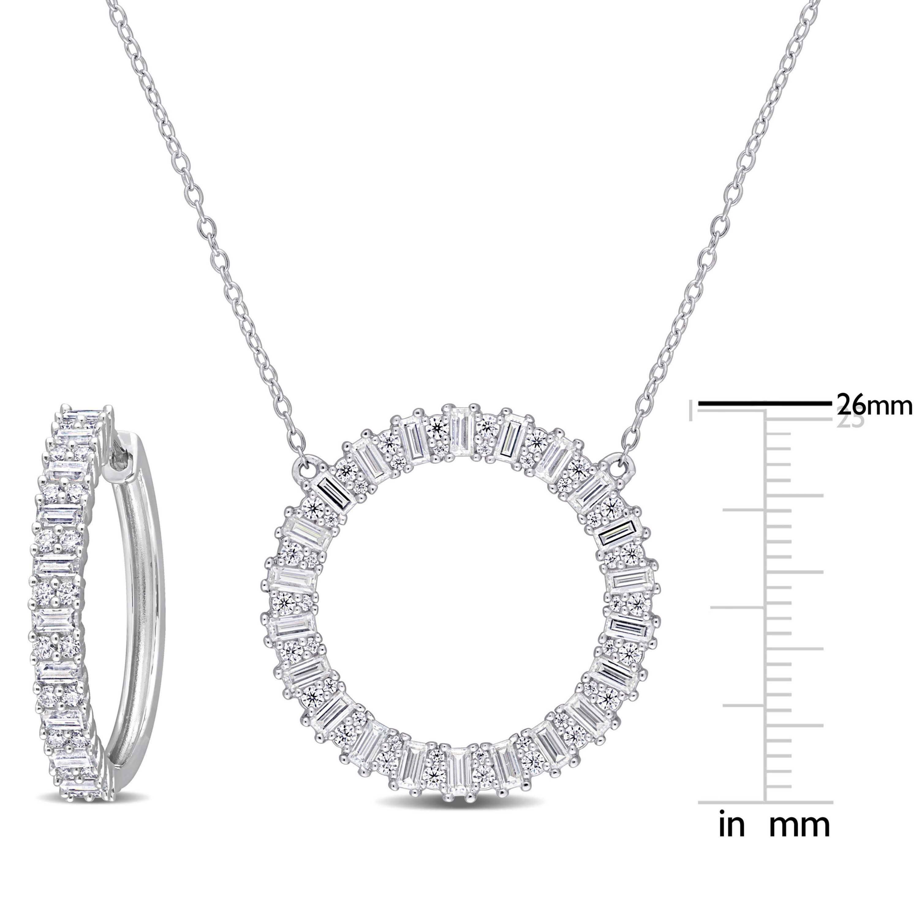 Lab Created 2 Piece Set of Created White Moissanite Hoop Earrings & Necklace in Sterling Silver