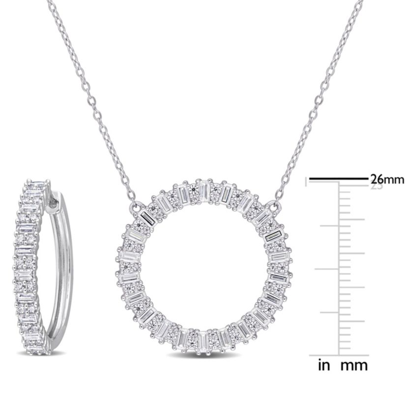 Lab Created 2 Piece Set of Created White Moissanite Hoop Earrings & Necklace in Sterling Silver