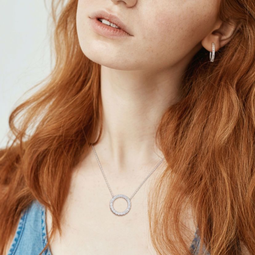 Lab Created 2 Piece Set of Created White Moissanite Hoop Earrings & Necklace in Sterling Silver