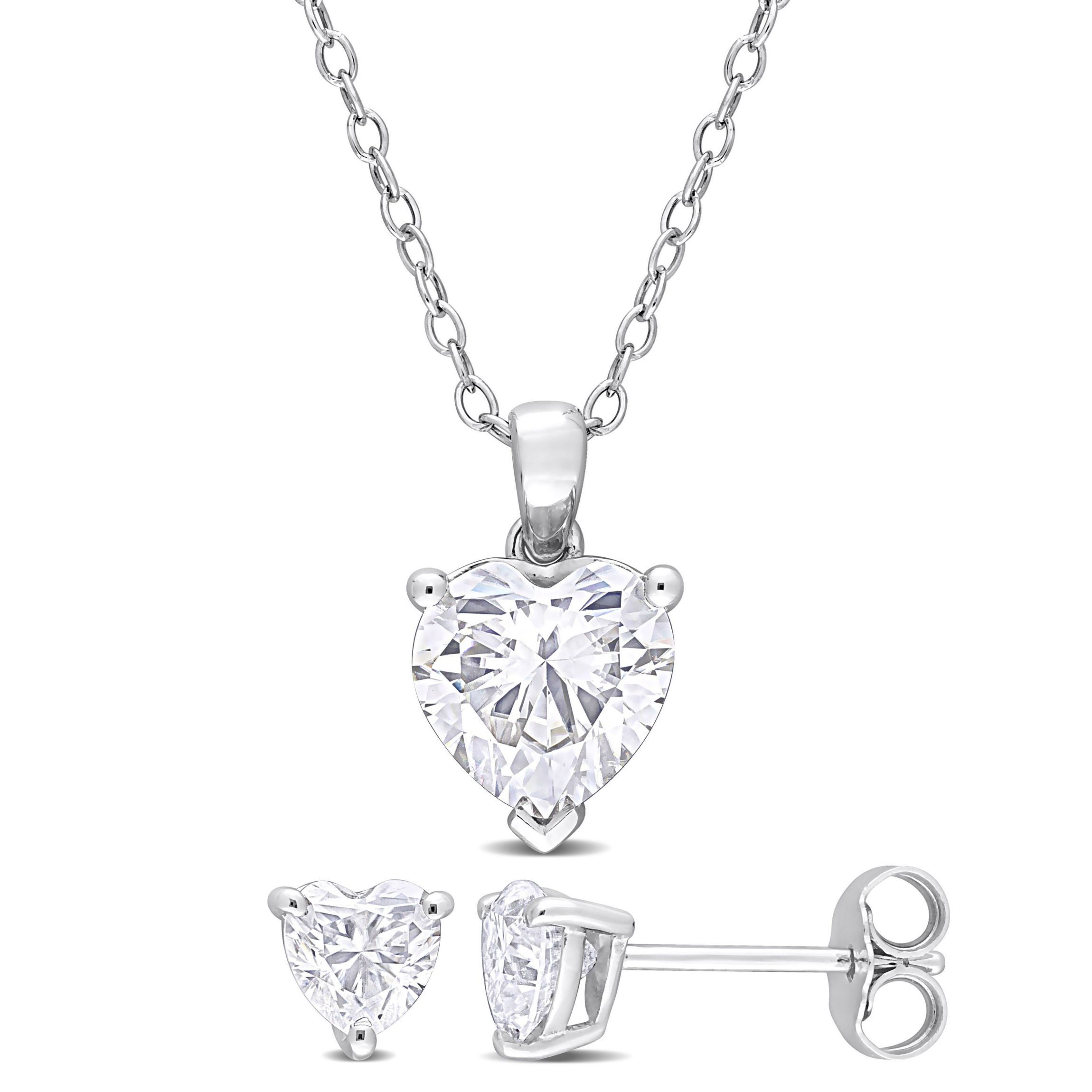 Lab Created 2 Piece Set of Created White Moissanite Solitaire Earrings & Pendant with Chain in Sterling Silver