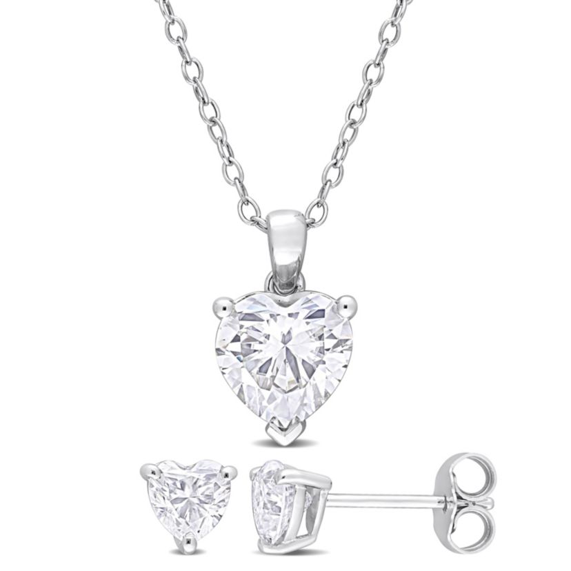 Lab Created 2 Piece Set of Created White Moissanite Solitaire Earrings & Pendant with Chain in Sterling Silver