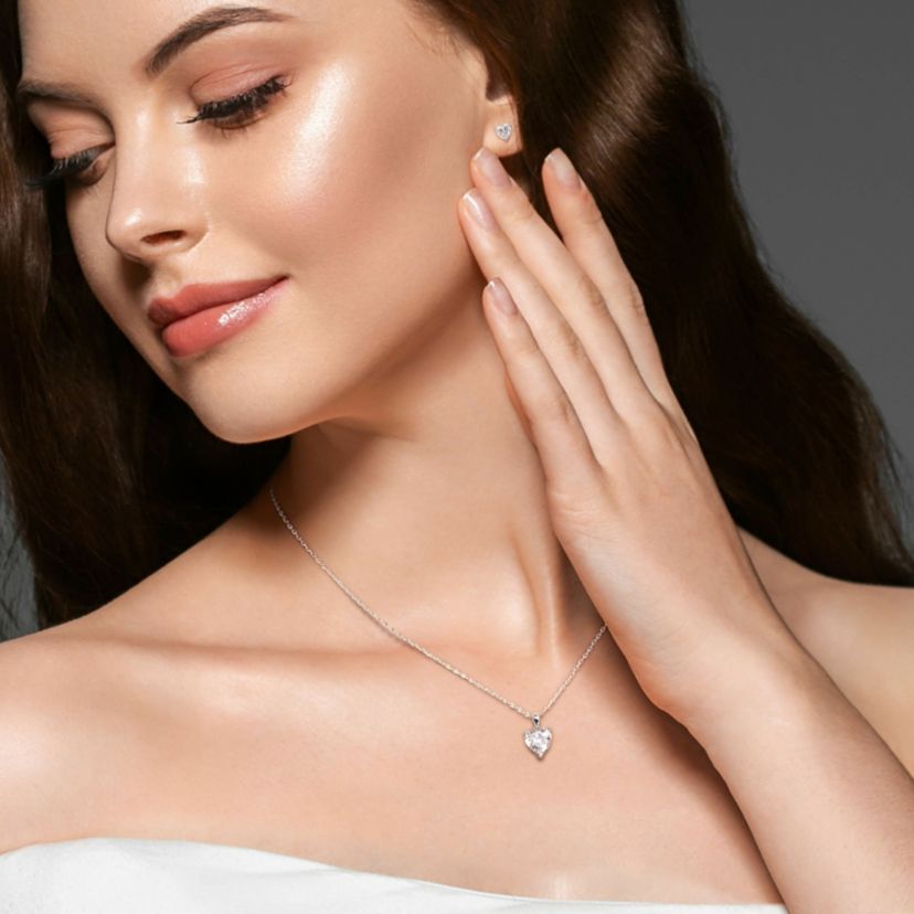 Lab Created 2 Piece Set of Created White Moissanite Solitaire Earrings & Pendant with Chain in Sterling Silver
