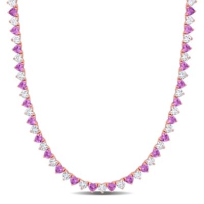 Belk & Co Lab Created Pink and White Sapphire Necklace in Rose Plated Sterling Silver