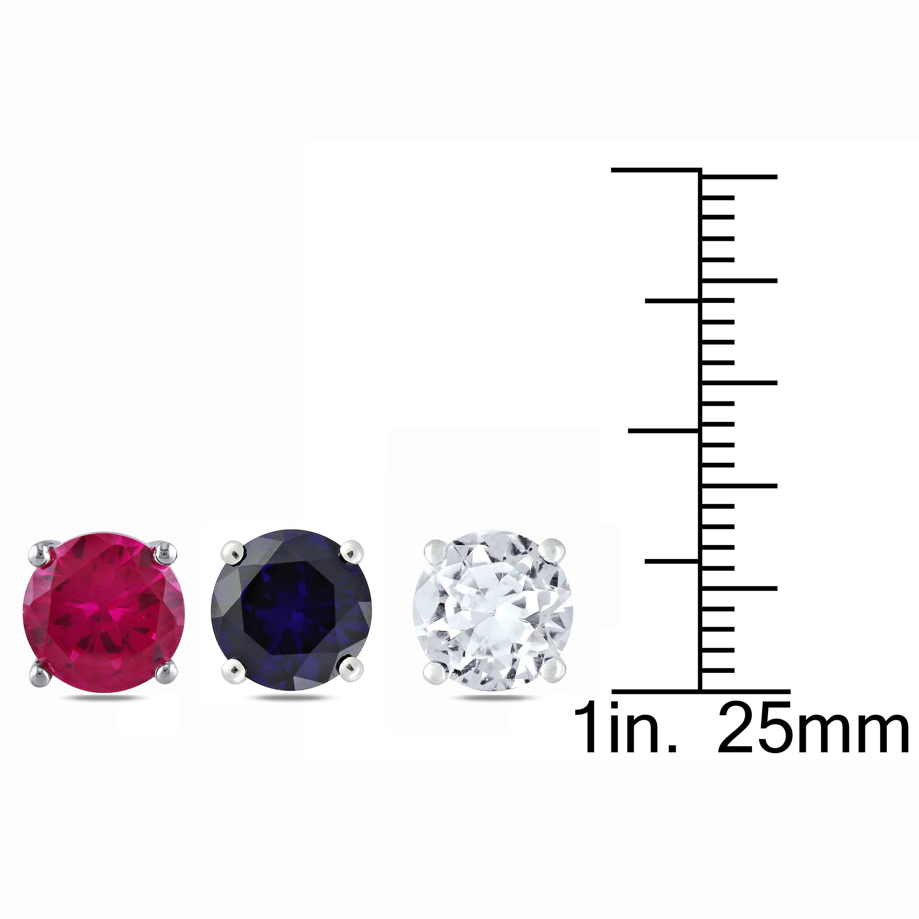 Lab Created 3 Piece Set of Created Ruby and Created Multi-Color Sapphire Stud Earrings in Sterling Silver