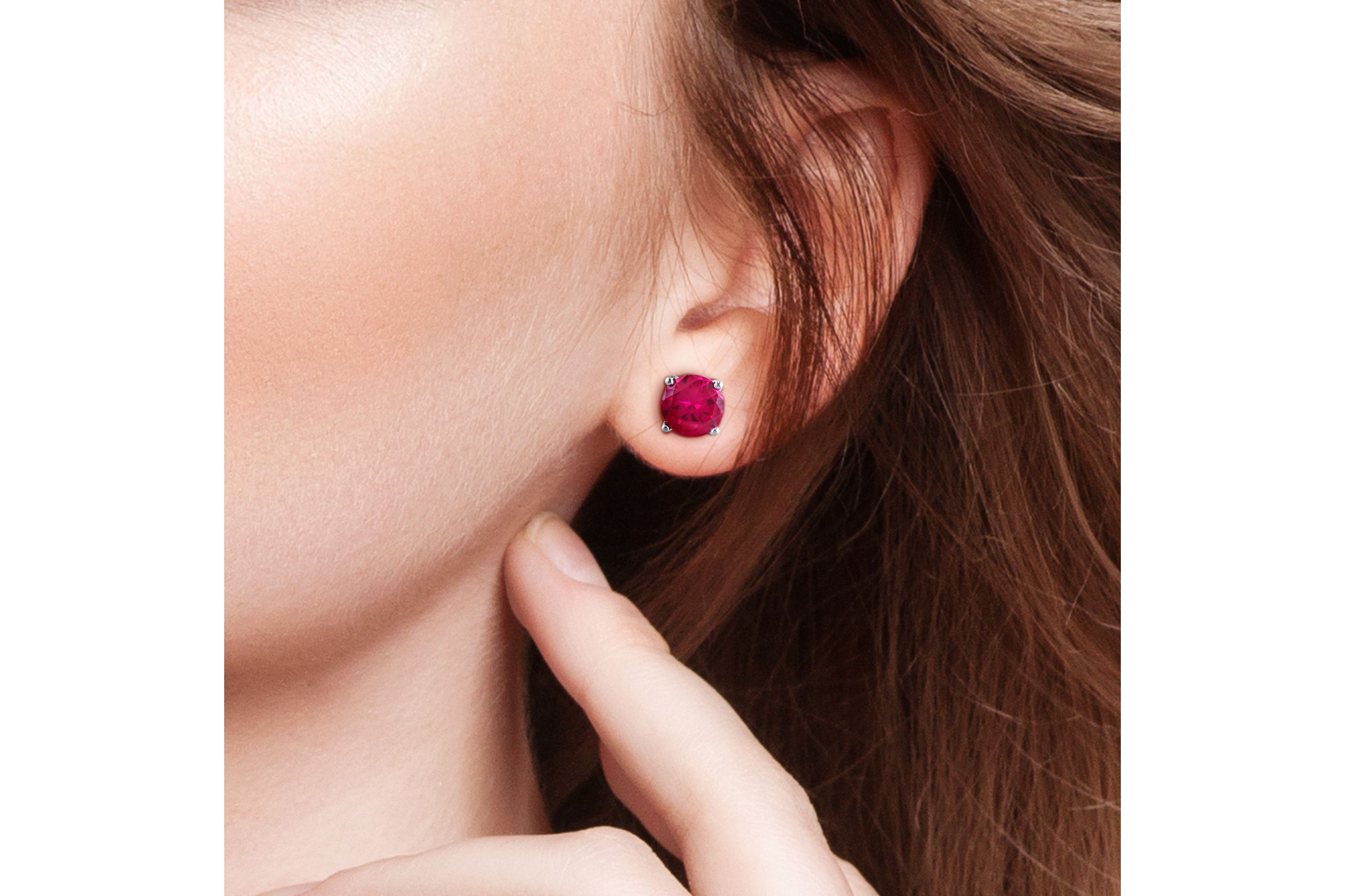 Lab Created 3 Piece Set of Created Ruby and Created Multi-Color Sapphire Stud Earrings in Sterling Silver
